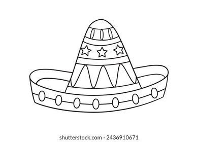 mariachi hat illustration. hand drawn mariachi hat. Sketch of mariachi hat isolated on white background. Sketch of sombrero isolated on white background. Vector illustration.