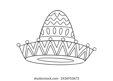 mariachi hat illustration. hand drawn mariachi hat. Sketch of mariachi hat isolated on white background. Sketch of sombrero isolated on white background. Vector illustration.