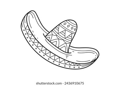 mariachi hat illustration. hand drawn mariachi hat. Sketch of mariachi hat isolated on white background. Sketch of sombrero isolated on white background. Vector illustration.