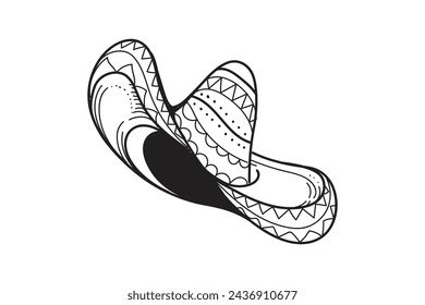 mariachi hat illustration. hand drawn mariachi hat. Sketch of mariachi hat isolated on white background. Sketch of sombrero isolated on white background. Vector illustration.