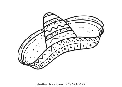 mariachi hat illustration. hand drawn mariachi hat. Sketch of mariachi hat isolated on white background. Sketch of sombrero isolated on white background. Vector illustration.