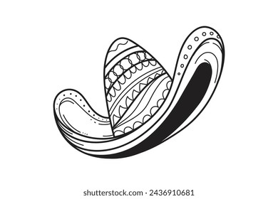mariachi hat illustration. hand drawn mariachi hat. Sketch of mariachi hat isolated on white background. Sketch of sombrero isolated on white background. Vector illustration.