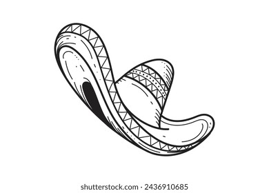 mariachi hat illustration. hand drawn mariachi hat. Sketch of mariachi hat isolated on white background. Sketch of sombrero isolated on white background. Vector illustration.