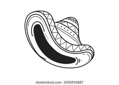 mariachi hat illustration. hand drawn mariachi hat. Sketch of mariachi hat isolated on white background. Sketch of sombrero isolated on white background. Vector illustration.