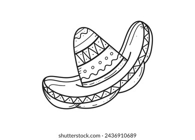 mariachi hat illustration. hand drawn mariachi hat. Sketch of mariachi hat isolated on white background. Sketch of sombrero isolated on white background. Vector illustration.