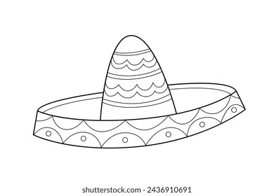 mariachi hat illustration. hand drawn mariachi hat. Sketch of mariachi hat isolated on white background. Sketch of sombrero isolated on white background. Vector illustration.