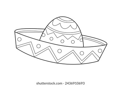 mariachi hat illustration. hand drawn mariachi hat. Sketch of mariachi hat isolated on white background. Sketch of sombrero isolated on white background. Vector illustration.