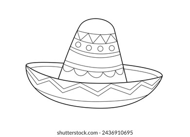 mariachi hat illustration. hand drawn mariachi hat. Sketch of mariachi hat isolated on white background. Sketch of sombrero isolated on white background. Vector illustration.