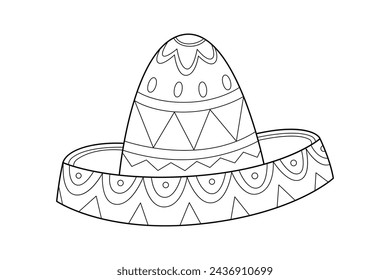 mariachi hat illustration. hand drawn mariachi hat. Sketch of mariachi hat isolated on white background. Sketch of sombrero isolated on white background. Vector illustration.