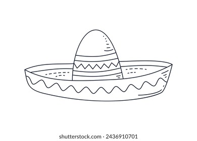 mariachi hat illustration. hand drawn mariachi hat. Sketch of mariachi hat isolated on white background. Sketch of sombrero isolated on white background. Vector illustration.