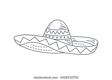 mariachi hat illustration. hand drawn mariachi hat. Sketch of mariachi hat isolated on white background. Sketch of sombrero isolated on white background. Vector illustration.