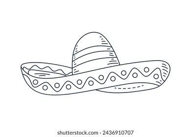 mariachi hat illustration. hand drawn mariachi hat. Sketch of mariachi hat isolated on white background. Sketch of sombrero isolated on white background. Vector illustration.