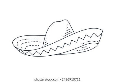 mariachi hat illustration. hand drawn mariachi hat. Sketch of mariachi hat isolated on white background. Sketch of sombrero isolated on white background. Vector illustration.