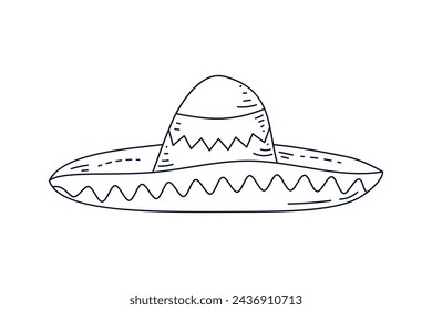 mariachi hat illustration. hand drawn mariachi hat. Sketch of mariachi hat isolated on white background. Sketch of sombrero isolated on white background. Vector illustration.