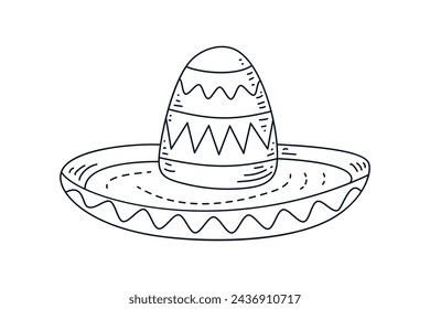 mariachi hat illustration. hand drawn mariachi hat. Sketch of mariachi hat isolated on white background. Sketch of sombrero isolated on white background. Vector illustration.