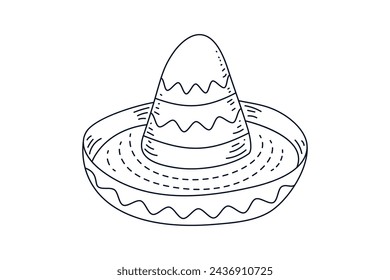 mariachi hat illustration. hand drawn mariachi hat. Sketch of mariachi hat isolated on white background. Sketch of sombrero isolated on white background. Vector illustration.