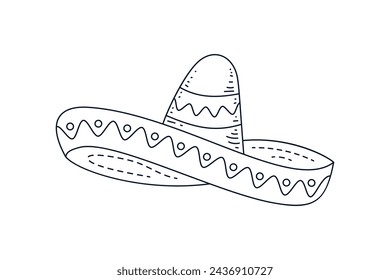 mariachi hat illustration. hand drawn mariachi hat. Sketch of mariachi hat isolated on white background. Sketch of sombrero isolated on white background. Vector illustration.