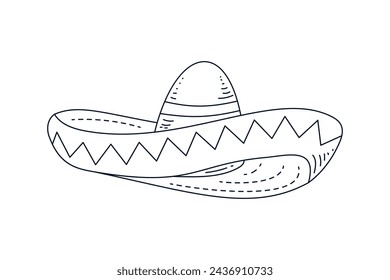 mariachi hat illustration. hand drawn mariachi hat. Sketch of mariachi hat isolated on white background. Sketch of sombrero isolated on white background. Vector illustration.