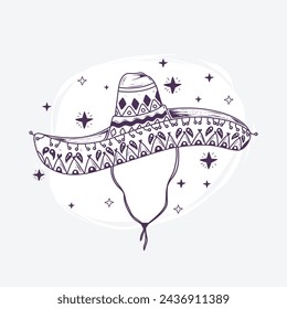 mariachi hat illustration. hand drawn mariachi hat. Sketch of mariachi hat isolated on white background. Sketch of sombrero isolated on white background. Vector illustration.