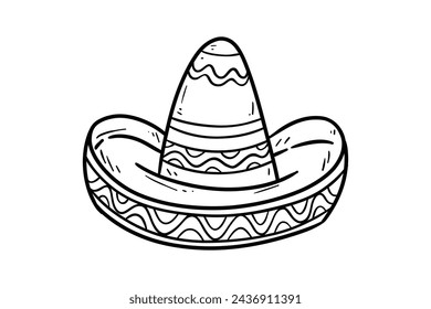 mariachi hat illustration. hand drawn mariachi hat. Sketch of mariachi hat isolated on white background. Sketch of sombrero isolated on white background. Vector illustration.