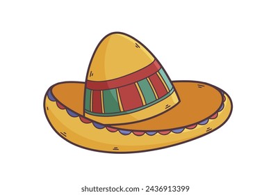 mariachi hat illustration. hand drawn mariachi hat. mariachi hat isolated on white background. Mexican sombrero isolated on white background. Vector illustration.