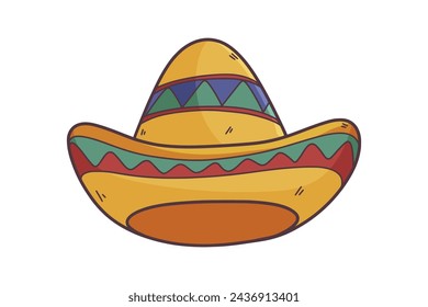 mariachi hat illustration. hand drawn mariachi hat. mariachi hat isolated on white background. Mexican sombrero isolated on white background. Vector illustration.