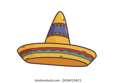 mariachi hat illustration. hand drawn mariachi hat. mariachi hat isolated on white background. Mexican sombrero isolated on white background. Vector illustration.