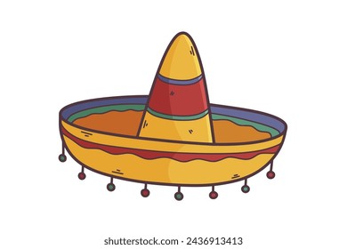 mariachi hat illustration. hand drawn mariachi hat. mariachi hat isolated on white background. Mexican sombrero isolated on white background. Vector illustration.