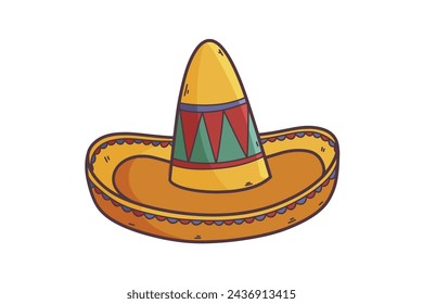 mariachi hat illustration. hand drawn mariachi hat. mariachi hat isolated on white background. Mexican sombrero isolated on white background. Vector illustration.