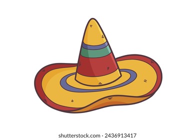 mariachi hat illustration. hand drawn mariachi hat. mariachi hat isolated on white background. Mexican sombrero isolated on white background. Vector illustration.