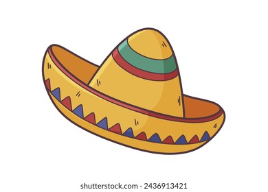 mariachi hat illustration. hand drawn mariachi hat. mariachi hat isolated on white background. Mexican sombrero isolated on white background. Vector illustration.