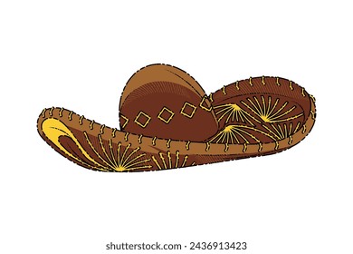 mariachi hat illustration. hand drawn mariachi hat. mariachi hat isolated on white background. Mexican sombrero isolated on white background. Vector illustration.