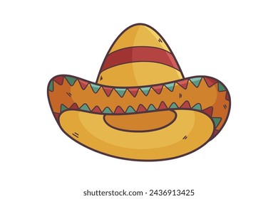 mariachi hat illustration. hand drawn mariachi hat. mariachi hat isolated on white background. Mexican sombrero isolated on white background. Vector illustration.