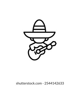 Ícone Mariachi. Ilustração simples de um mariachi mexicano vestindo um sombrero e tocando uma guitarra. Ideal para projetos culturais, projetos musicais ou eventos de temática mexicana. Ilustração vetorial