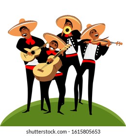 Mariachi. Mexican band of musicians. trumpeters and guitarists. vector image