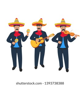 Mariachi. Mexican street band in national costume playing on musical instruments