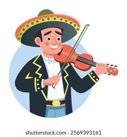 Mariachi musician playing violin illustration in flat style 