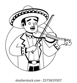 Mariachi musician playing violin illustration in glyph style 