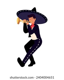 mariachi playing trumpet illustration isolated