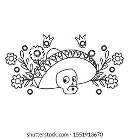 mariachi skull with flowers comic character vector illustration design