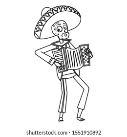 mariachi skull playing accordion comic character vector illustration design