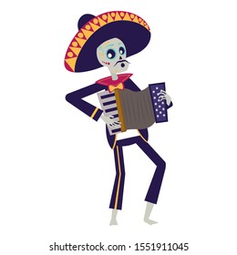 mariachi skull playing accordion comic character vector illustration design