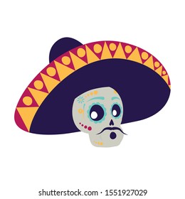 mariachi skull playing guitar comic character vector illustration design