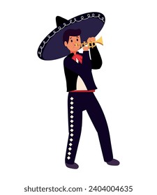 mariachi with trumpet illustration isolated