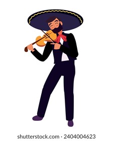 mariachi with violin illustration isolated