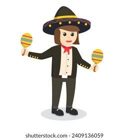 mariachi woman with maracas design character on white background