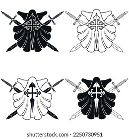 Marian shell vector design with the cross of the apostle Santiago, symbol of the Camino de Santiago de Compostela, cross of the order of Santiago