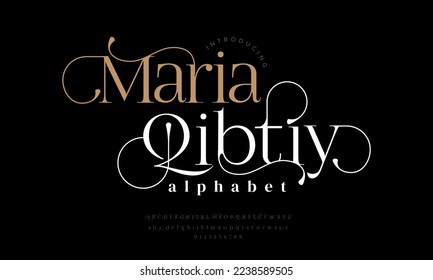 Mariaqibty abstract simple fashion wedding alphabet. Elegant ligature typography typeface design