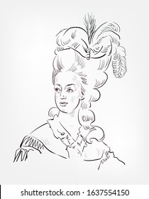 Marie Antoinette French  Queen Vector Sketch Portrait Isolated