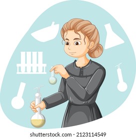 Marie Curie cartoon character on white background illustration